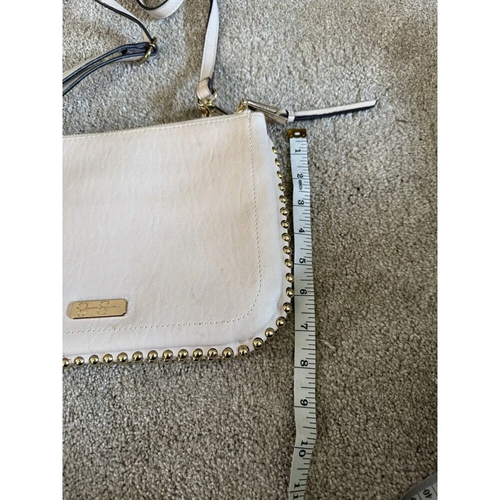 Jessica Simpson  Crossbody Bag  Ivory Gold Purse Detachable Strap Feather Summer